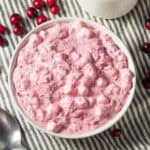 vintage cranberry fluff salad recipe in a white bowl