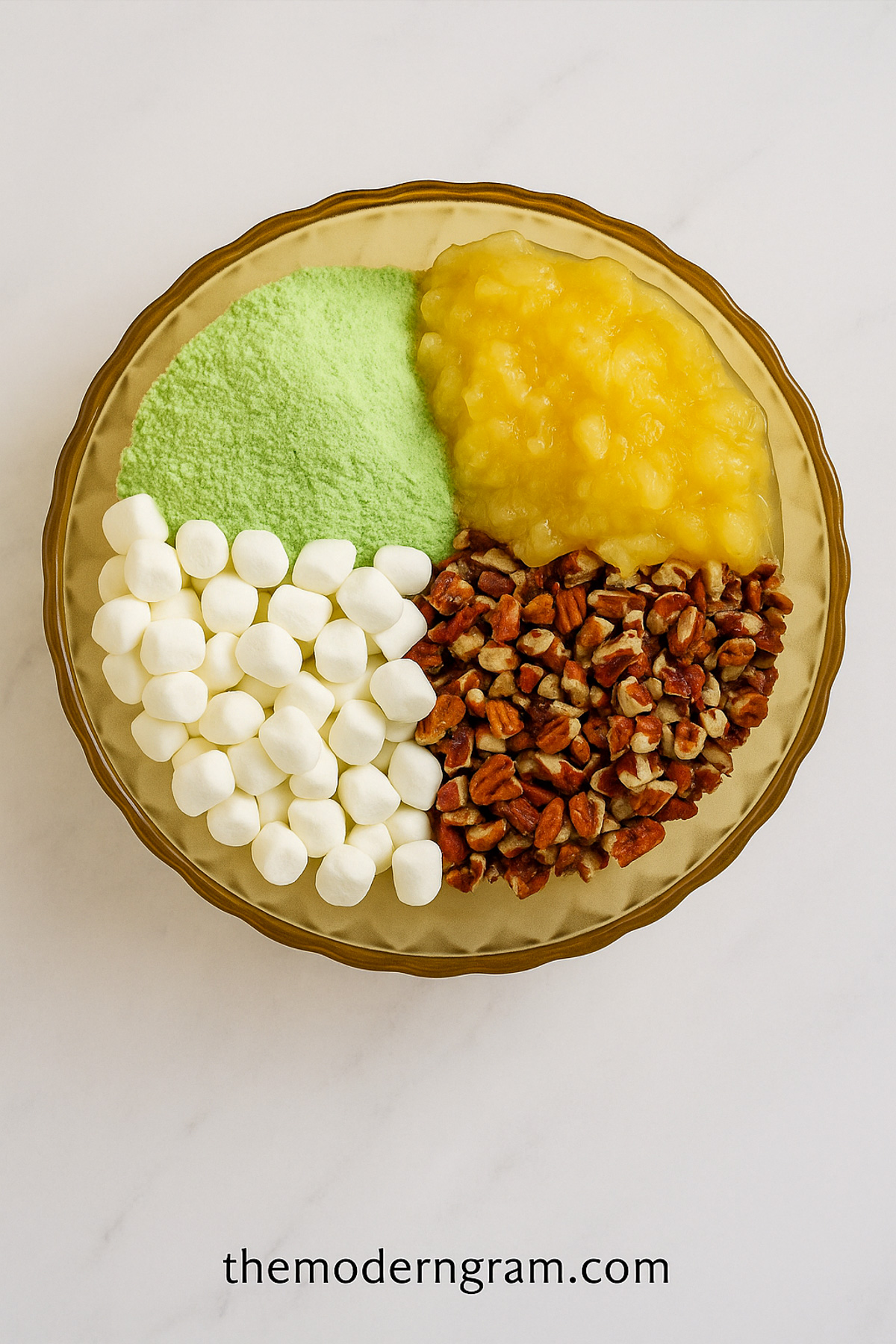 vintage watergate salad recipe ingredients in a bowl before mixing