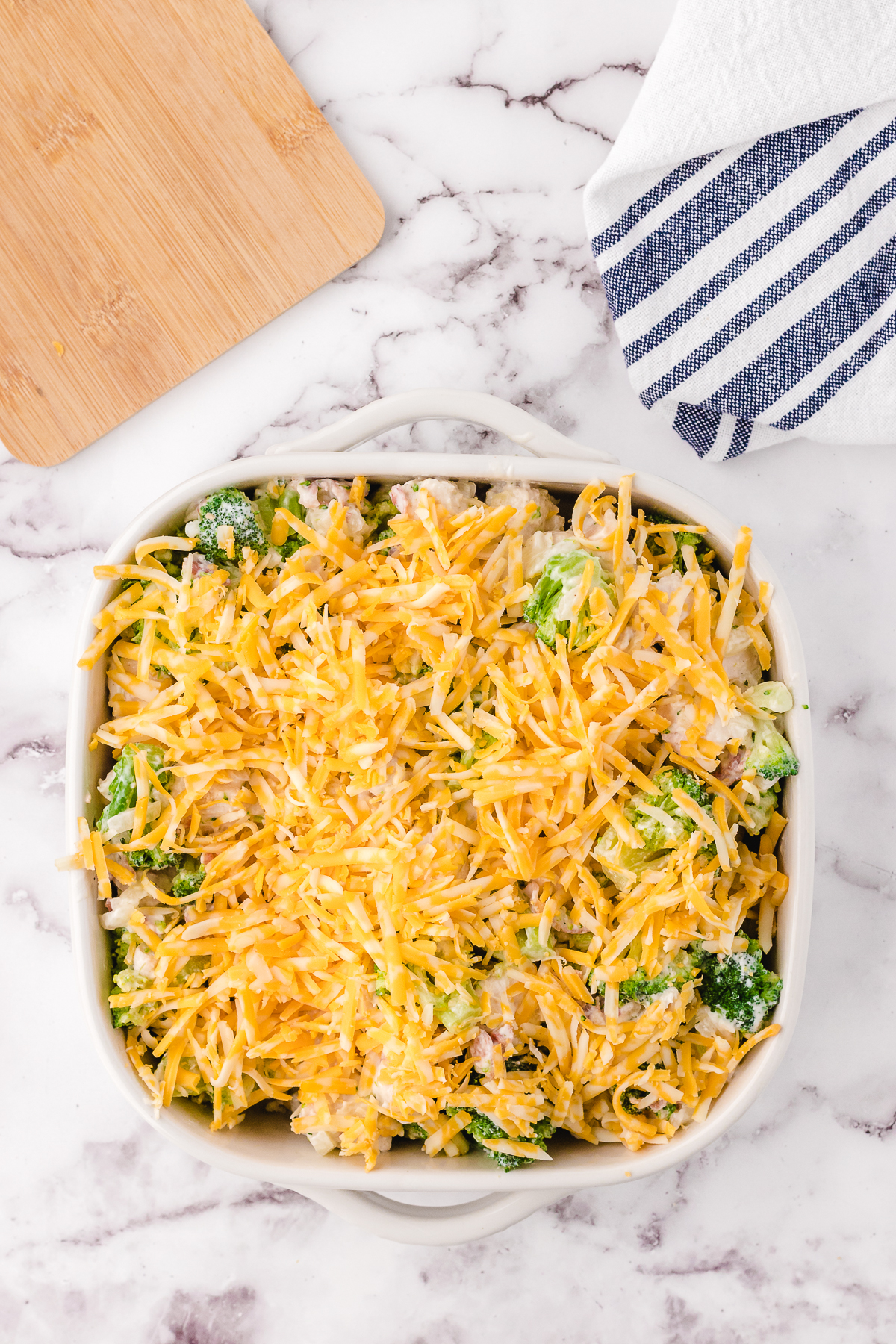 image of the chicken bacon ranch casserole getting ready to be baked