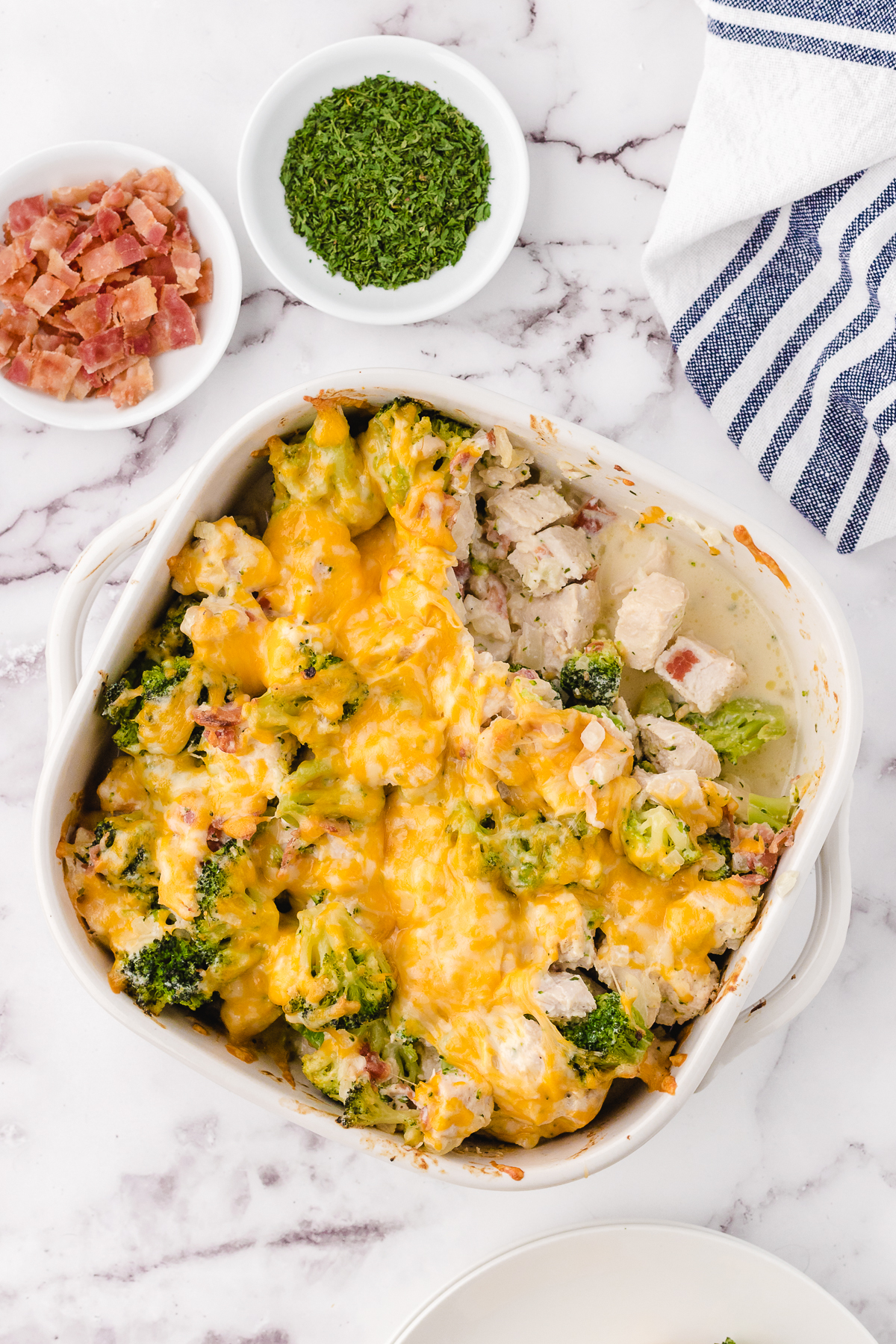 chicken bacon ranch casserole ready to be served