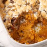 featured close up of easy canned sweet potatoes and marshmallows casserole
