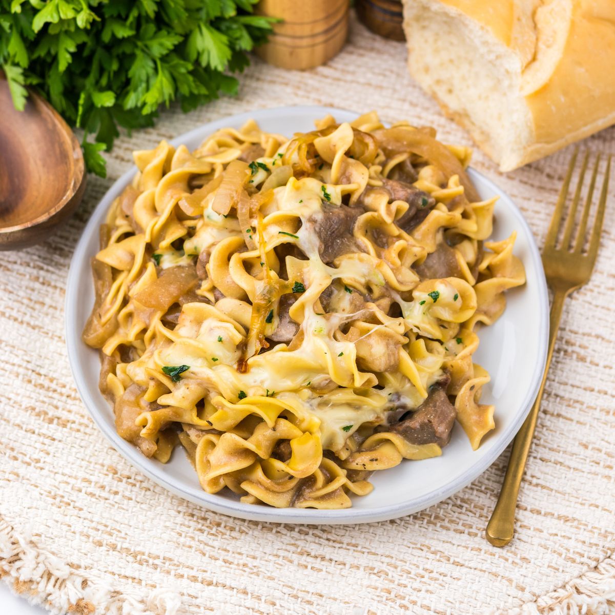 Crockpot Beef and Noodles with French Onion Soup