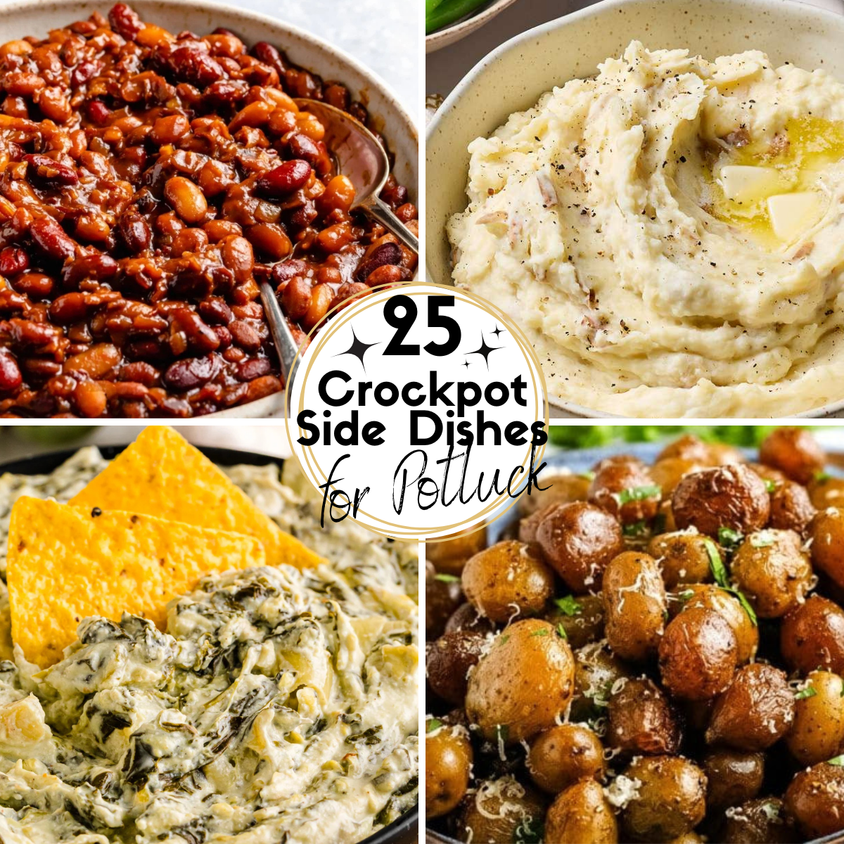 Collage Image of Easy Crockpot Side Dishes for Potluck