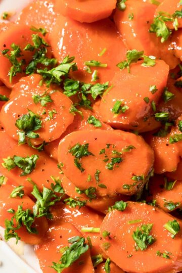 Plate of brown sugar glazed carrots.