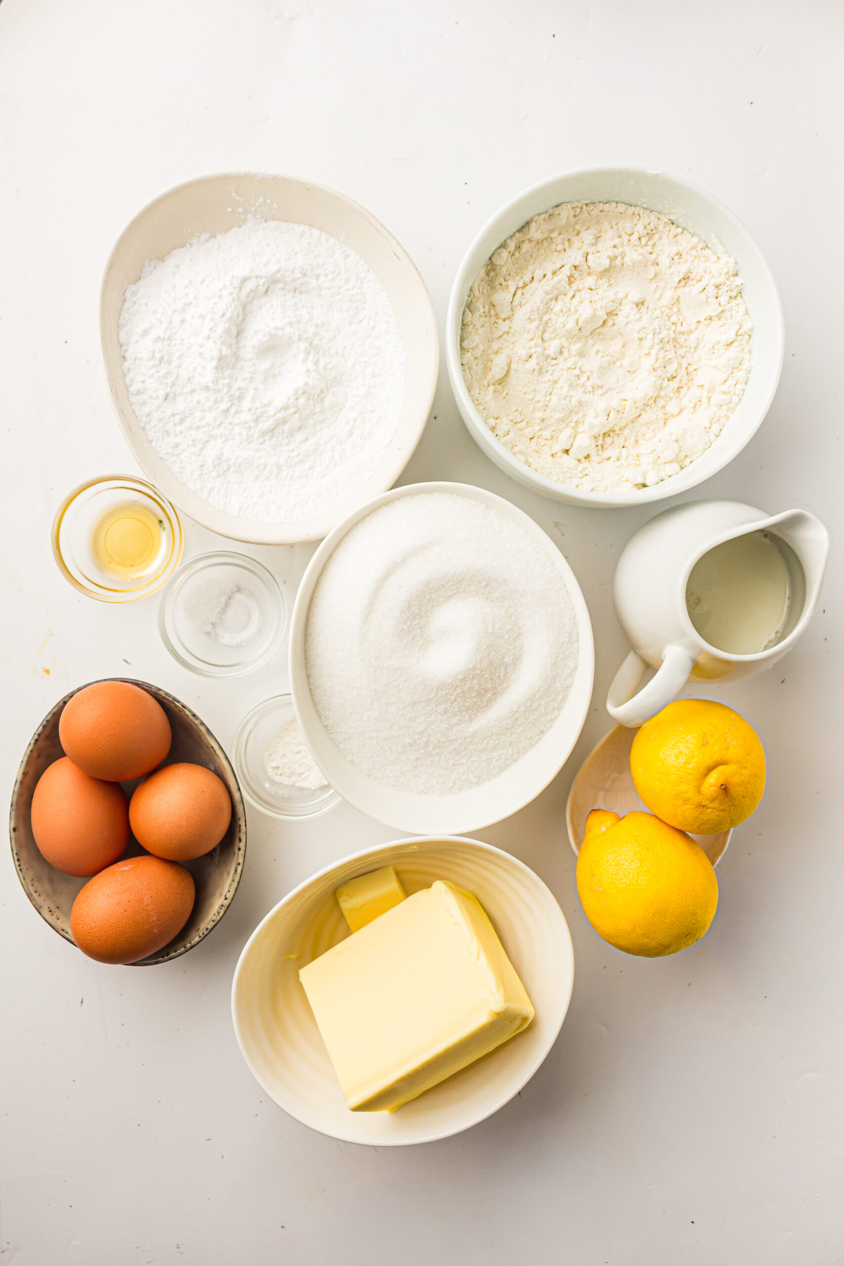 Image of ingredients needed for old fashioned lemon pound cake.