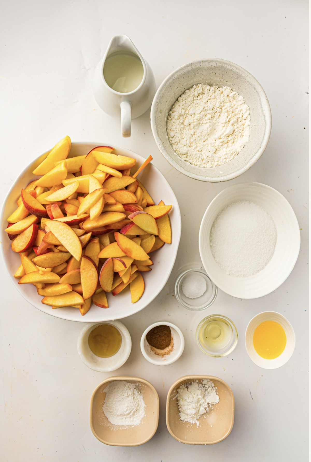 Image of ingredients needed to make old fashioned peach cobbler.