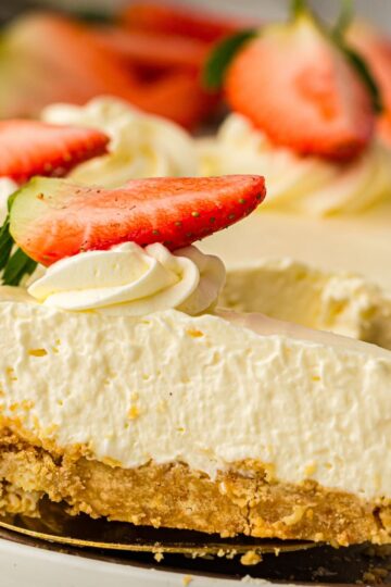 Slice of no bake cheesecake.