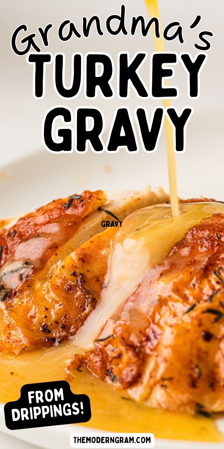 old fashioned turkey gravy with drippings image for social media