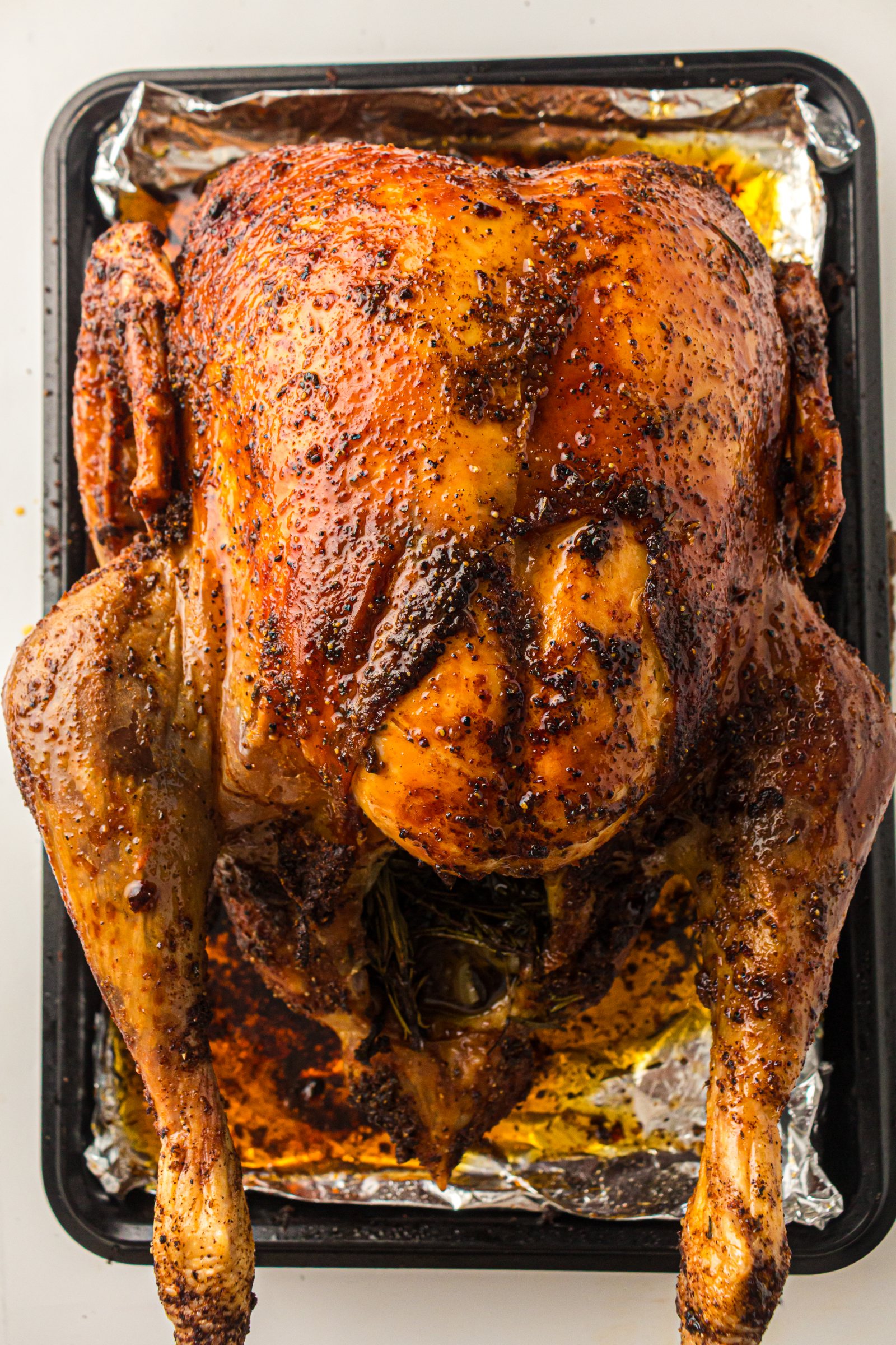 Roast turkey with butter under the skin fresh from the oven.